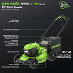 Greenworks 48V (24V x 2) 20" Brushless Cordless (Push) Lawn Mower (LED Headlight), (2) 4.0Ah Batteries and Dual Port Rapid Charger Included (200+ Compatible Tools)