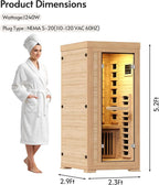 Infrared Sauna at Home 1 Person Mini with 7 Color Therapy, Low EMF 1240W Fast Heating Canadian Hemlock Wood Sauna, Indoor Dry Sauna with Bluetooth Speakers for Home, Gym (2.3Lx2.9Wx5.2H Ft)
