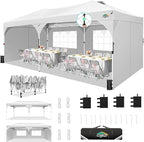 COBIZI 10x20 Pop Up Canopy Tent with 4 Sidewalls, Instant One-Push Setup, Commercial Canopy with Air Vent & Reflective Strip, UPF 50+ Waterproof Party Tent with Sandbags & Stakes for Events (White)