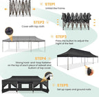COBIZI 10x30 Heavy Duty Pop Up Canopy with 8 Sidewalls and Hexagonal Legs, Easy up Tent for Parties, Wedding and Commercial, Outdoor Canopy with Carry Bag, Sand Bags, Waterproof & UPF50+ (Black)