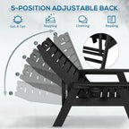 nalone Chaise Lounge Outdoor with 5-Position Adjustable Backrest, HDPE Lounge Chair for Outside Supports Up to 400 LBS, Pool Lounge Chairs for Patio Poolside Deck Beach Backyard (Black)