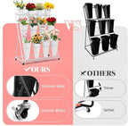 Flower Display Stand with Buckets, 3-Layers 12 PCS Buckets Plant Stand with Wheels, Movable Metal Plant Stand for Terrace Garden, Living Room, Florist Shop (White Frame - White Buckets, 3-Tier)
