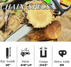 2PC 16 Inch Chainsaw Chains 3/8"LP Pitch .043" Gauge 56 Drive Links for EGO Power+ CS1604 / CS1613 / CS1600 / CS1610 / CS1611 16-Inch 56V Chainsaw, Replacement for Dewalt DCCS690-49162715, DWO1DT616