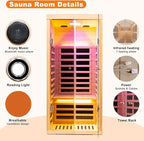 Indoor Infrared Sauna, 1 Person Hemlock Wood Low EMF Far Infrared Saunas, Personal Sauna Room Box with APP Control, Glass Door, Blue-Tooth, LCD, LED Reading Light, 7-Color Light Therapy
