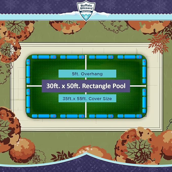 Buffalo Blizzard Supreme 30 ft x 50 ft Rectangular Winter Pool Cover | Green/Black | Closing Inground Swimming Pools | Easy to Install | Heavy Duty, Cold & UV Resistant | Shields from Seasonal Debris