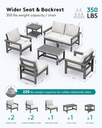 SERWALL HDPE Patio Furniture Set with 15FT Double Side Patio Umbrella, 7-Piece Outdoor Modular Sectional Sofa Set, All Weather Patio Couch Set for Deck, Lawn, Gray & Beige（Umbreall Base not Included）