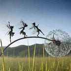 Flower Fairy Dancing with Dandelion, Art Sculpture Fairies for Fairy Garden, Angel Metal Ornaments Gardens Art Sculpture, Outdoor Decorations for The Courtyard, Christmas and Halloween Lawn (D)