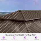 PURPLE LEAF 14' X 28' Outdoor Hardtop Gazebo Patio Wide Aluminum Frame Galvanized Steel Double Roof with Heavy Duty Netting and Curtains for Permanent Hard Top Pavilion Screen Khaki