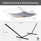 SUNCREAT Hammocks Extra Large Hammock with Stand Included, Double Hammock with Curved Spreader Bar, Black Stripes