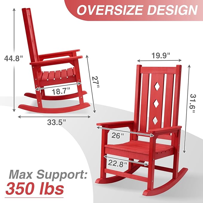 Oversized Rocking Chair, Outdoor Rocking Chair for Adults, All Weather Resistant Porch Rocker for Lawn Garden, 350lbs Weight Capacity