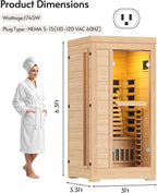 Infrared Sauna at Home 1 Person with 7 Color Therapy, Low EMF 1745W Fast Heating Canadian Hemlock Wood Sauna, Indoor Dry Sauna with Bluetooth Speakers for Home, Gym (3Lx3.3Wx6.3H Ft)