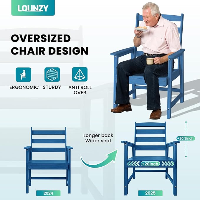 LOUNZY 7-Piece Outdoor Dining Set – 75.2" HDPE Table with 6 Chairs, Hole-Cut Design for Patio, Pool & Yard，Navy Blue