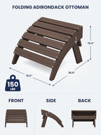 KINGYES Folding Adirondack Ottomans Set of 2 for Adirondack Chair, Coffee