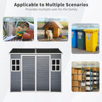 Outdoor Storage Shed with Two-Window and Double-Door, Resin Storage Shed with Lockable Door, Plastic Shed with Floor for Gargen, Patio, Yard, Lawn (Black, 8 x 6 FT)