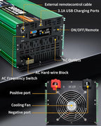 5000W Pure Sine Wave Power Inverters, LVYUAN 10000W Peak Power 12V DC to AC 120V Power Converter for RV, Truck, Outdoor, Remote Control Quadruple AC Outlets and USB Ports Inverter with LCD Display