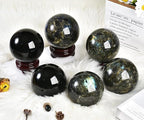 Labradorite Crystal Ball with Stand Large Crystals Sphere Decorative Ball Meditation Witchcraft Home Decor 90-100mm/3.5-3.9"