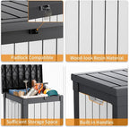 40 Gallon Resin Deck Box, Lockable Patio Outdoor Storage Box for Furniture, Garden Tools and Tools Storage, Waterproof Outside Storage Boxes - Black&White