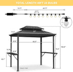 PURPLE LEAF 6' X 8' Hardtop Grill Gazebo for Patio Aluminum Barbeque Gazebo Canopy with 24 Clear Light Bulbs and Shelves Double Tiered Grey Outdoor BBQ