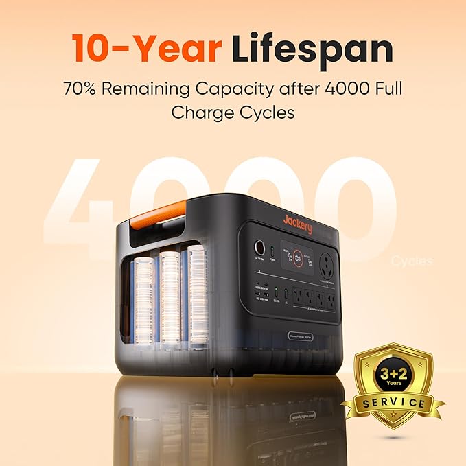 Jackery HomePower 3000 Portable Power Station with AC Cable and 2x 200W Solar Panels, 3600W (Surge 7200W) Output, 3072Wh LFP Solar Generator, Essential Backup for Home Use, Power Outage, Emergencies