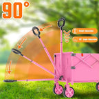 Wagons Carts Foldable, Lightweight Portable Utility Shopping Cart with Wheels, Folding Grocery Wagon Cart for Grocery, Camping, Shopping, Beach, Garden, Sports Pink