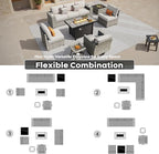 ovios 9 Pieces Patio Furniture Set, Outdoor Wicker Sectional Sofa with 42" Firepit Table Swivel Chair, Modern Modular Deep Seat Rattan Couch Conversation Sets, Beige