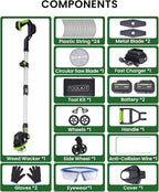 Electric Weed Wacker Cordless with Wheel, Brushless Grass Trimmer with 2 21V 4.0Ah Battery and Fast Charger, 3 Types of Blades String Trimmer, Weed Eater Battery Powered, Grass Cutter Machine