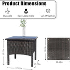 Outdoor PE Rattan Side Table, Modern Wicker Coffee End Table with Glass Top for Yard, Balcony, Garden or Livingroom, Brown