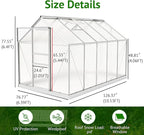 10x6ft Polycarbonate Greenhouse, Heavy Duty Walk-in Aluminum Greenhouse for Outdoors, with Ventilation Window, Sliding Door, Rain Gutter, Green House for Plants Backyard Silver