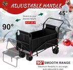 LEVELEVE Heavy Duty Folding Wagon - 2-in-1 Collapsible Cart, 650lb Capacity, All-Terrain Wheels w/Brakes & Side Pockets (Black)