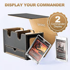 MTG Deck Box with 2 Commander Display and Dice Tray-Patented Design, Double Deck Box for 280+ Single Sleeved Cards, Leather Magnetic Card Storage Box Fits for TCG CCG Magic Cards (Black&Khaki)