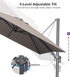 PURPLE LEAF 11' X 8' Swivel Outdoor Patio Aluminum Umbrella with Base Left-right Tilting Cantilever Offset Umbrella with UV Resistant Heavy Duty Fabric for Deck Pool Patio Backyard, Ash Mocha