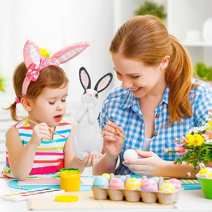 Resin Rabbit Figurine Modern Style Sculpture Statue Collectible Figurines for Home, Bedroom, Living Room, Cabinets, Office, Bookshelf, Desktop Decor