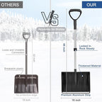Ergonomic Large Snow Shovel for Driveway: 48-Inch Dual-Lock Knob Anti-Wobble Handle, 16" Plastic Blade w/Metal Edge, Ultra-Light 1.9 lb, Portable Aluminum Shaft, Car, Camping & Emergency, Black