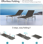 Ciokea Aluminum Chaise Lounge Ourdoor - Foldable & Assemble Free Outdoor Lounge Chair with 5 Adjustable Backrest, Patio Lounge Chair for Outside Poolside Beach Pool, Grey
