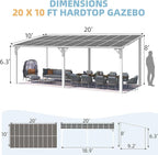 AECOJOY 20' x 10' White Outdoo Gazebo for Patio, Large Wall-Mounted Pergolas and Gazebos Clearance Hard Top 10x20 Lean to Metal Gazebo Shelter Patio Roof, Heavy Duty Awnings for Patio, Decks