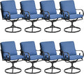 MELLCOM Patio Swivel Chair Set of 8, Heavy Duty Outdoor Dining Chairs with Thickened Cushions, Metal Patio Chairs Gentle Rocker for Outside, Garden Lawn & Porch, Backyard, Blue