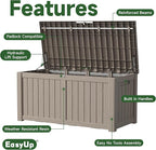 EasyUp 120 Gallon Outdoor Storage Box Waterproof, UV Resistant Resin Deck Box with Hydraulic Rod, Reinforced Stability for Patio, Garden, and Pool, Striped Gray