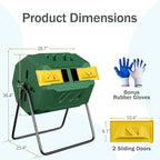 43 Gallon Outdoor Dual Chamber Tumbling Composter - BPA Free, Rotating Compost Bin with Sliding Doors & Steel Frame for Garden/Yard