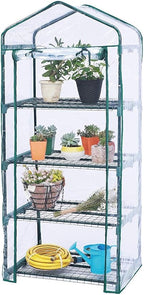 Worth Garden 4 Tier Mini Greenhouse - 63'' H x 27'' L x 19'' W - Sturdy Portable Gardening Shelves with PVC Cover - Small Green House Use in Indoor & Outdoor for Plants Flowers