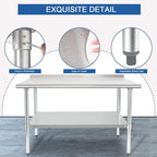 HARDURA Stainless Steel Table Prep & Work Table 24 x 48 Inches NSF Heavy Duty Commercial with Undershelf and Backsplash for Restaurant Kitchen Home and Hotel