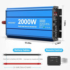 2000 Watt Pure Sine Wave Power Inverter, 12V DC to 110 Vdc to 120 Vdc, for Home, RV and Off-Grid Solar Systems, with 2 AC Outlets and USB Port, LCD Display, with Remote Control