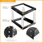 RIVECO 9U Open Frame Server Rack with Casters- Heavy Duty 4 Post Quick Assembly 19-inch, Stereo Rack Network Cabinet Black