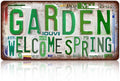 Vintage Garden Metal Tin Sign License Plate Wall Decor for Garden Lover 12 x 6 Inches - welcome spring