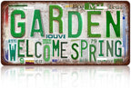 Vintage Garden Metal Tin Sign License Plate Wall Decor for Garden Lover 12 x 6 Inches - welcome spring