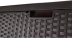 Suncast 99 Gallon Plastic Wicker Deck Box Container Storage for Garden, Garage, Home, Pool, Indoor and Outdoor Use, Mocha (2 Pack)