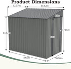 4 × 7 FT Lean to Storage Shed, Outdoor Metal Wall Side Bike Mower Sheds & Outdoor Storage Cabinet, Lockable Tool Organization Shed for Garden Patio