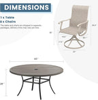 DIFY 9 Pieces Outdoor Patio Dining Set, 8 Sandshell Textilene Swivel Dining Chairs and 60" Grey Wood-Like Round Metal Dining Table, Outdoor Table and Chairs