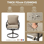 MELLCOM Patio Swivel Chair Set of 2, Heavy Duty Outdoor Dining Chairs with Thickened Cushions, Metal Patio Chairs Gentle Rocker for Outside, Khaki