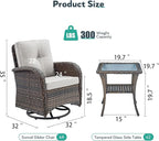 Outdoor Swivel Glider Rocker Chairs Set of 4 - Wicker Patio Furniture Set All Weather Patio Conversatio Sets with 2 Tempered Glass Side Table for Deck Backyard - Brown Wicker Beige Cushion