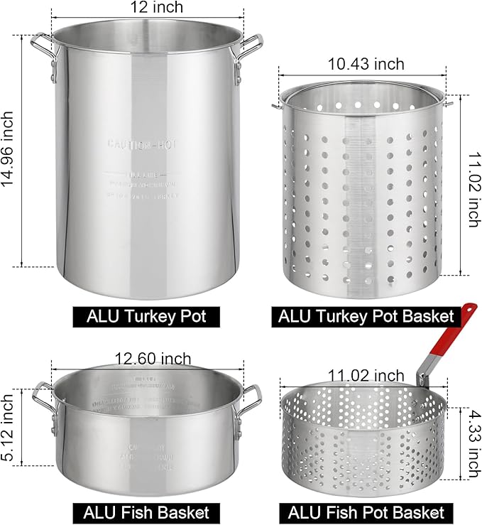 30QT Turkey Fryer & 10QT Fish Fryer, Outdoor Turkey Deep Fryer Pot Set Seafood Boiler Kit,4-Pcs Cooker Set, Gas Fryer Boiler Steamer with 54,000 BTU Burner,Turkey Rack for Backyard & Outdoor Cooking